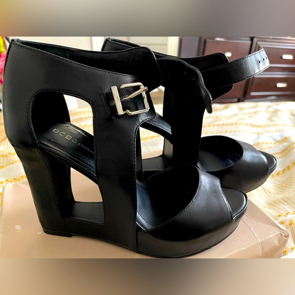 BCBGeneration Shoes - BCBGeneration Nadya Black Wedge Sandal